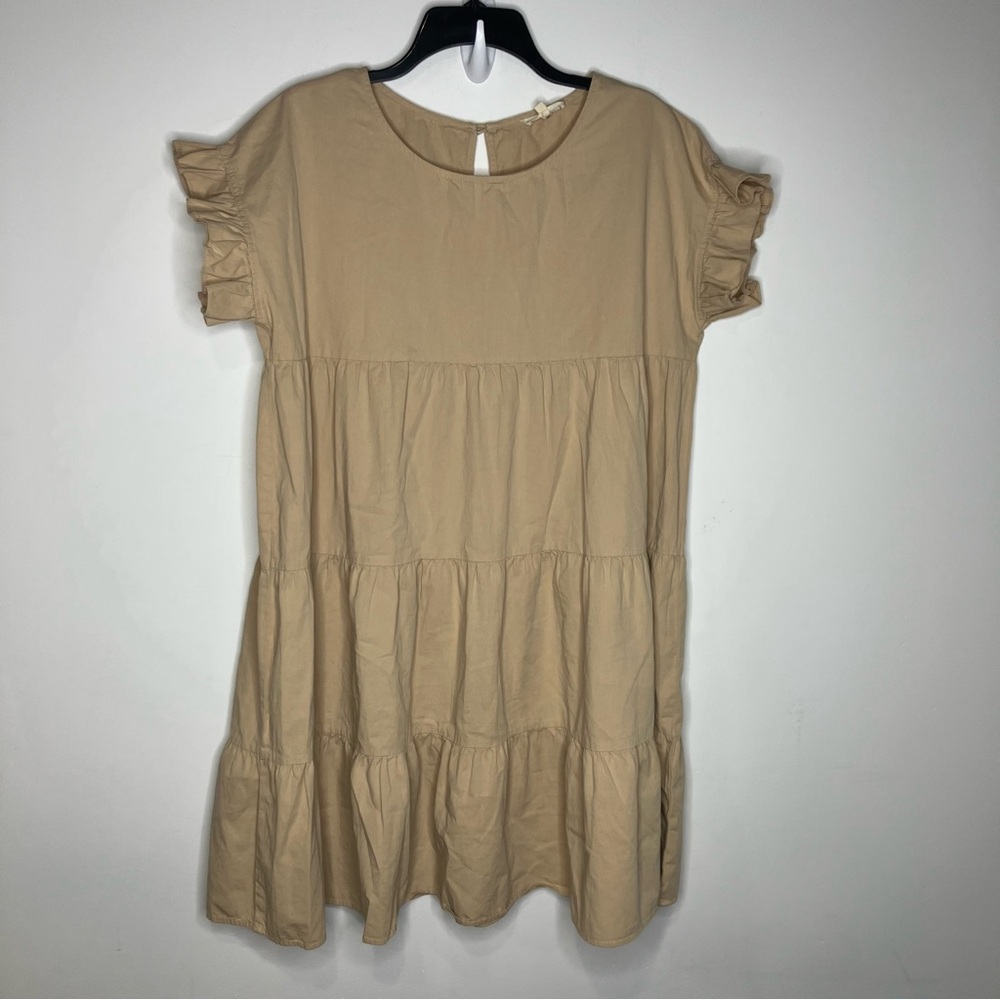 Aaron & Amber tan tiered‎ dress 100% cotton women’s size large casual neutral